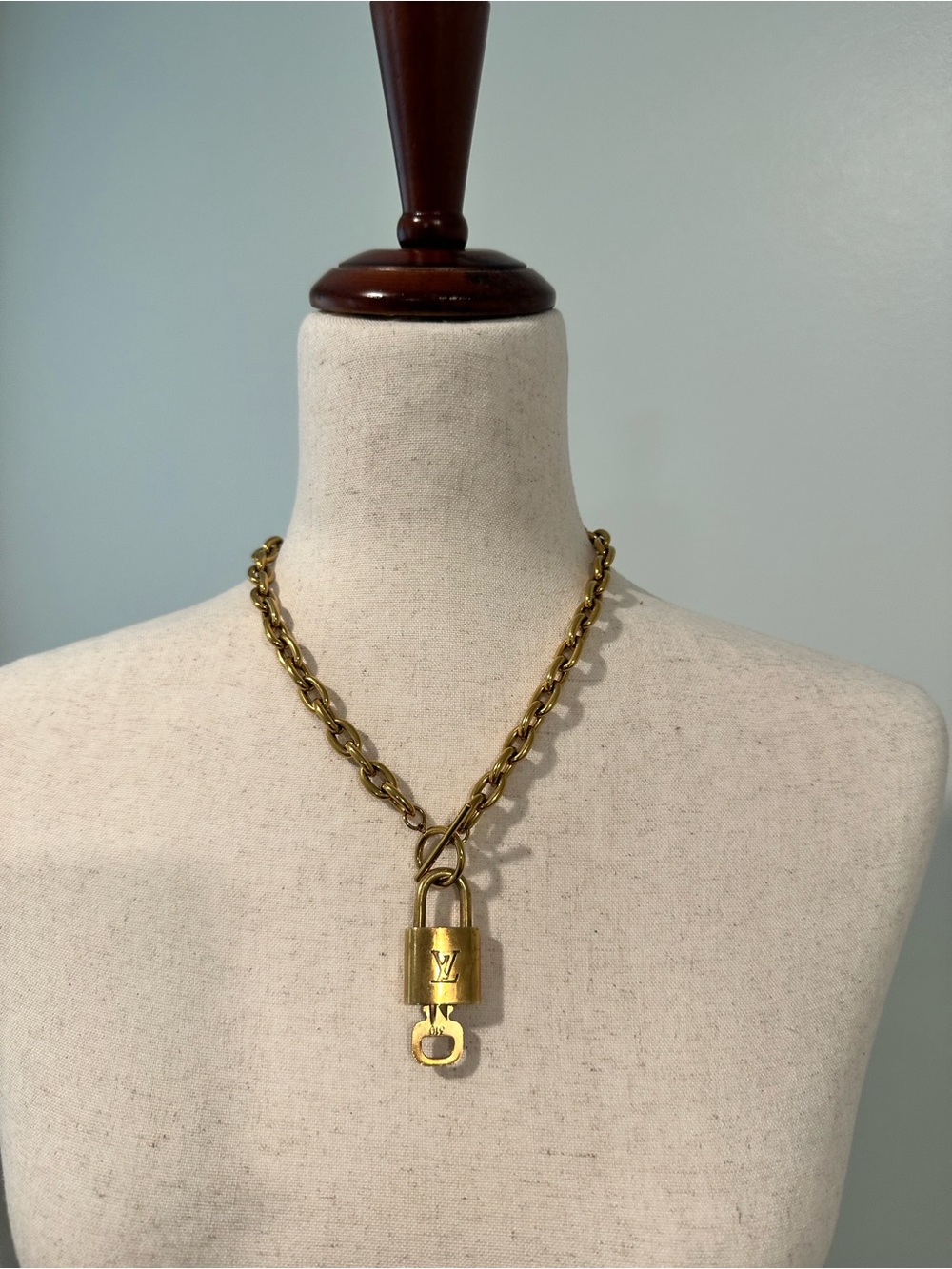 Louis Vuitton Gold Padlock Necklace with Key Charm